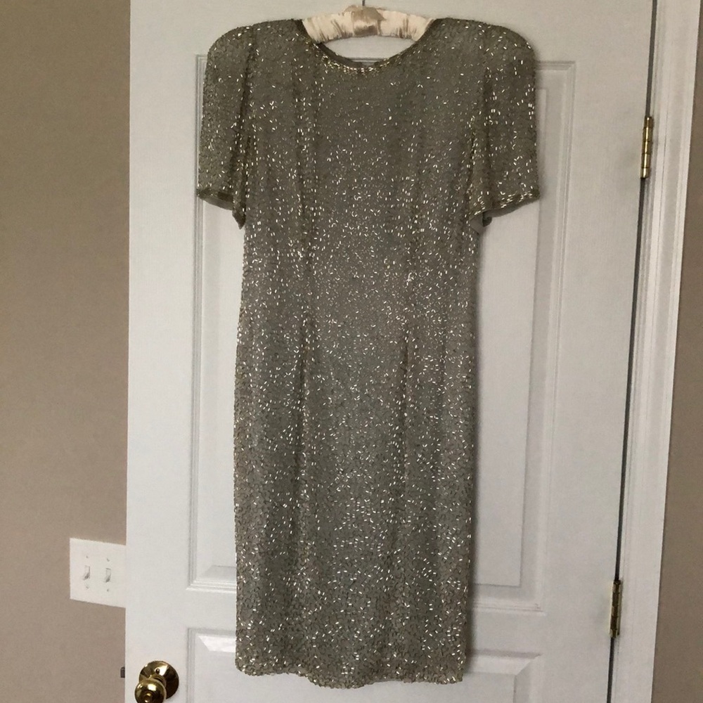 Silver Gown Black Tie by Oleg Cassini Size 8